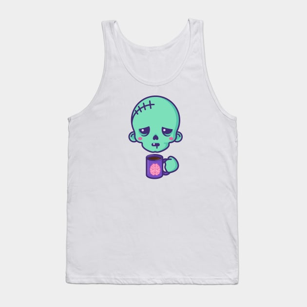 Tired kawaii zombie with brains coffee cup Tank Top by Sugar & Bones